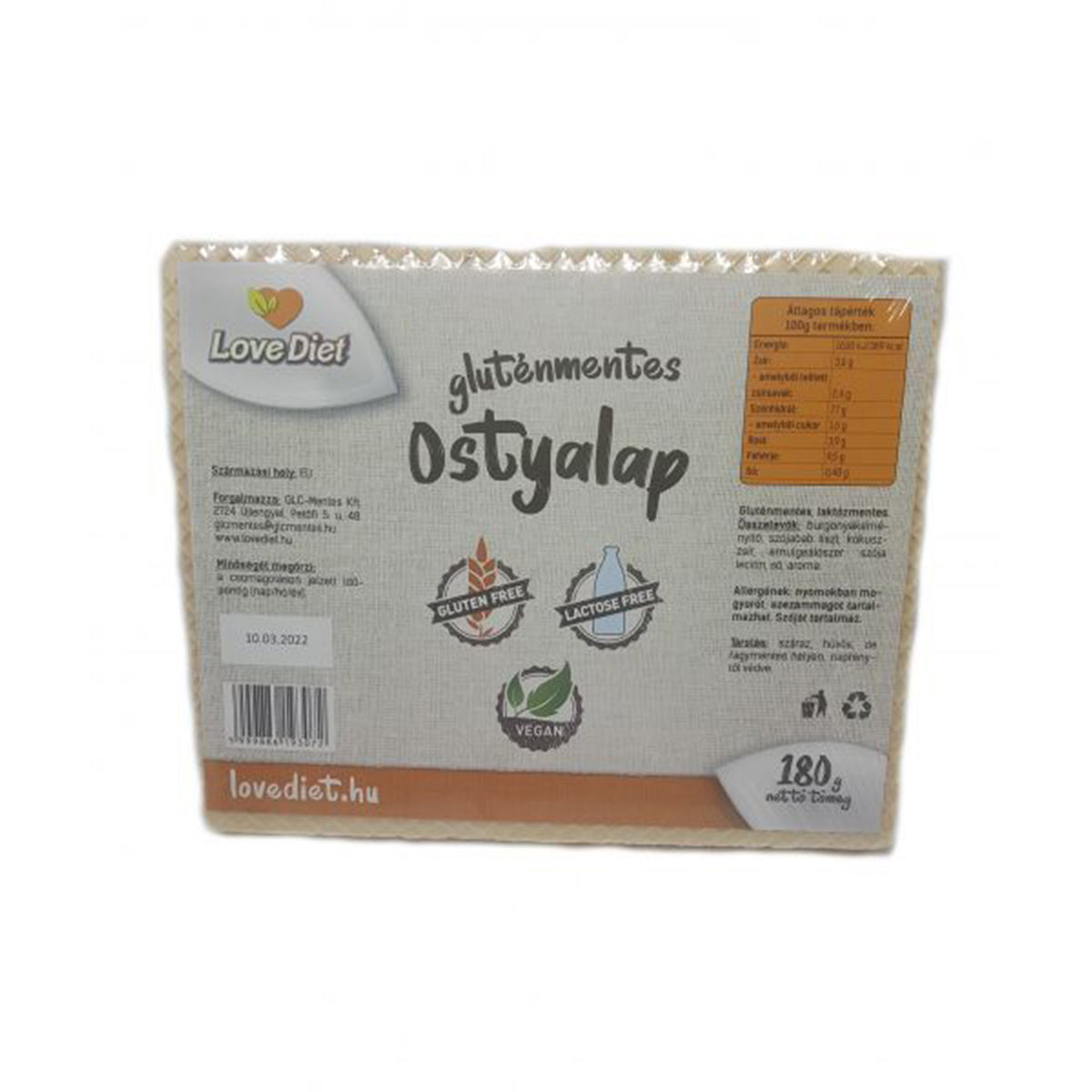 Ostyalap-glutenmentes-180g