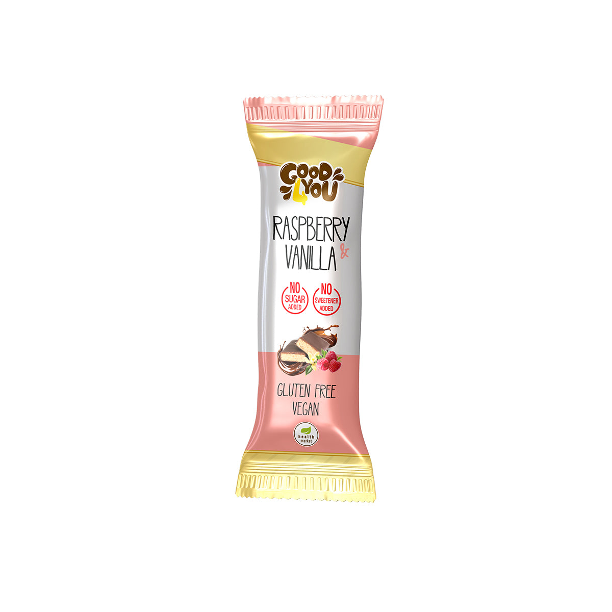 Vanilla-flavored raspberry bar dipped in coconut milk chocolate - 25g