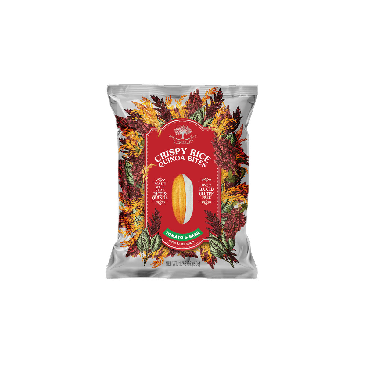 Temole Ropogós rizs és quinoa falatok - Paradicsom és bazsalikom ízű - 50g
